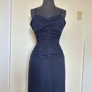 Vintage City Triangles Navy Blue Sparkly Full Length Dress Gown